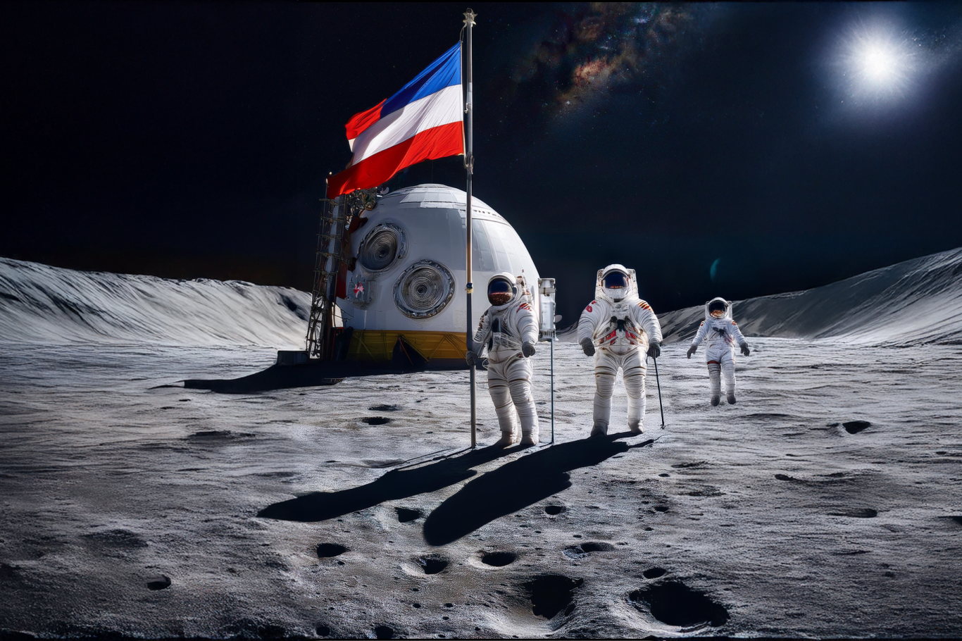 Astronauten und eine Station auf der Mondoberfläche